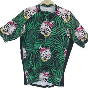 Freestyle Cycling Zip Jersey Womens 2XL Green Hawaiian Tiger Tropical Breathable